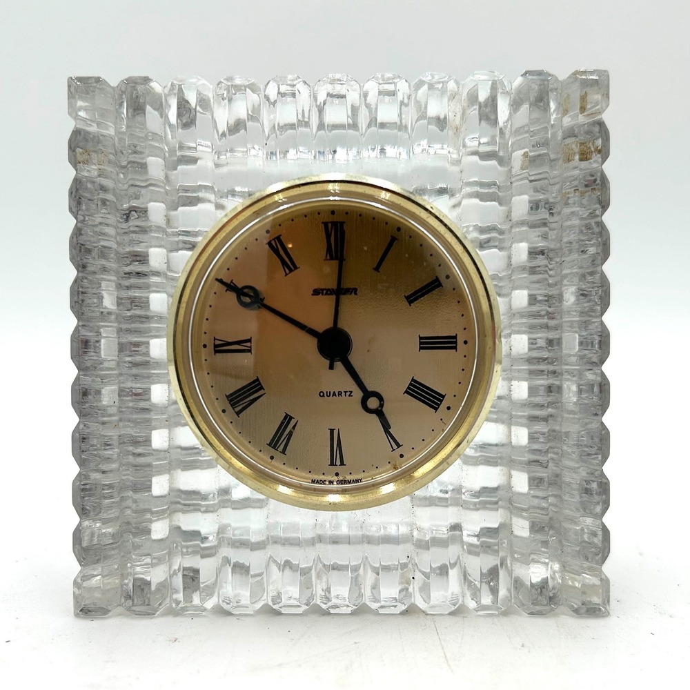 Vintage Staiger Germany Quartz Table Clock Encased in Lead Crystal 4.5" x 4.5"